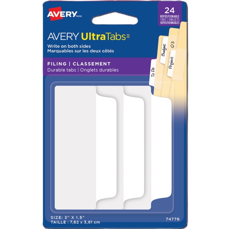 Durable White Filing Tabs – Pack of 24