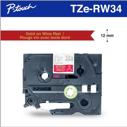 P-Touch Satin Tape – Gold on Red – 12 mm x 4 m