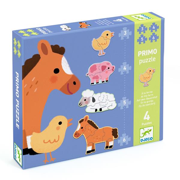 Casse-tête Djeco Primo Puzzle - À la ferme - 3, 4, 5, 6 pièces