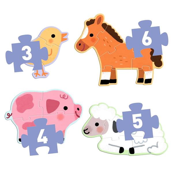 Casse-tête Djeco Primo Puzzle - À la ferme - 3, 4, 5, 6 pièces