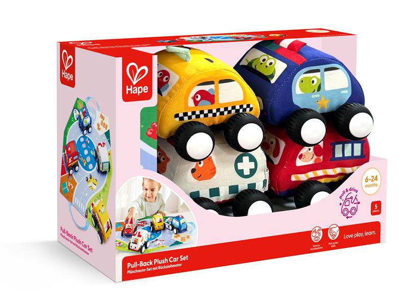 Hape - Ensemble de voitures en peluche à rétraction