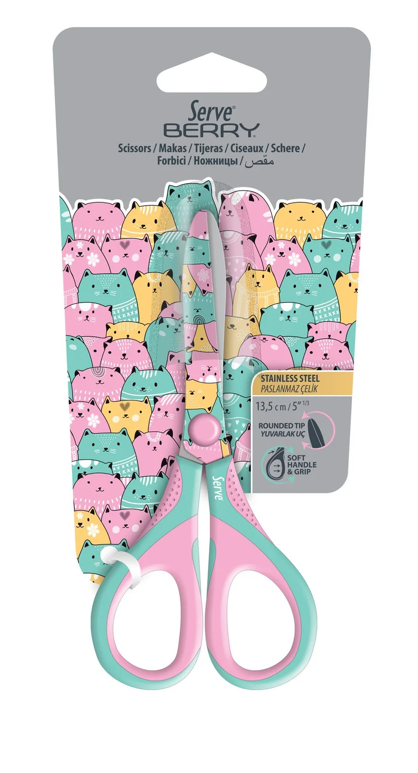 13.5 cm Round-Tip Scissors – Pastel Cat Design