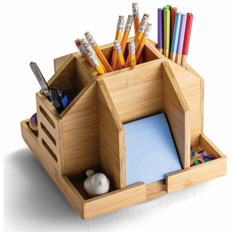 Image Organisateur de bureau rotatif en bambou