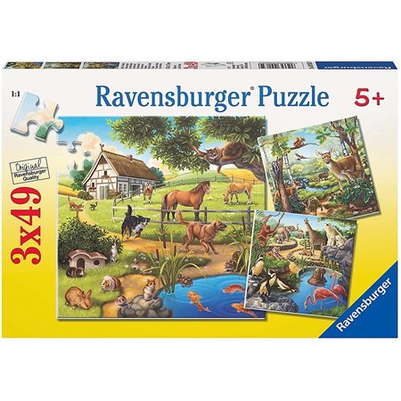 Casse-tête Ravensburger - Animaux sauvages de la forêt, du zoo et de la ferme - 3 x 49 pièces